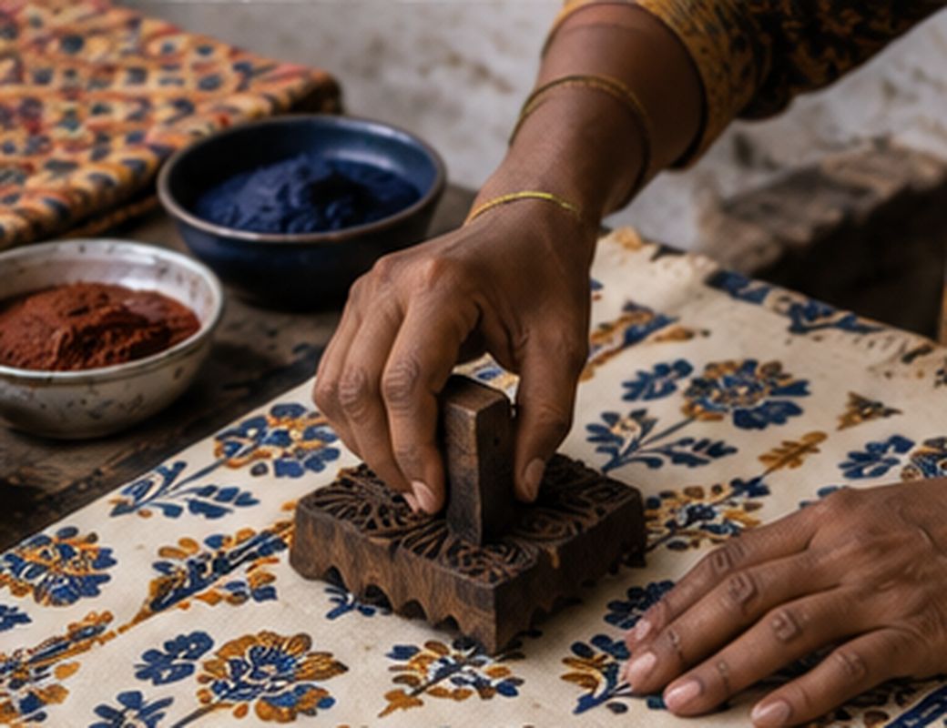 Traditional hand block printing craft detail