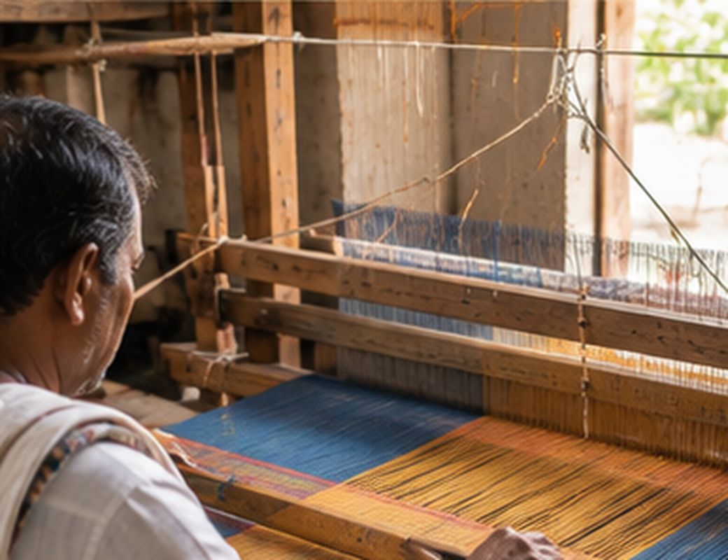 Handloom weaving cluster with artisans at work